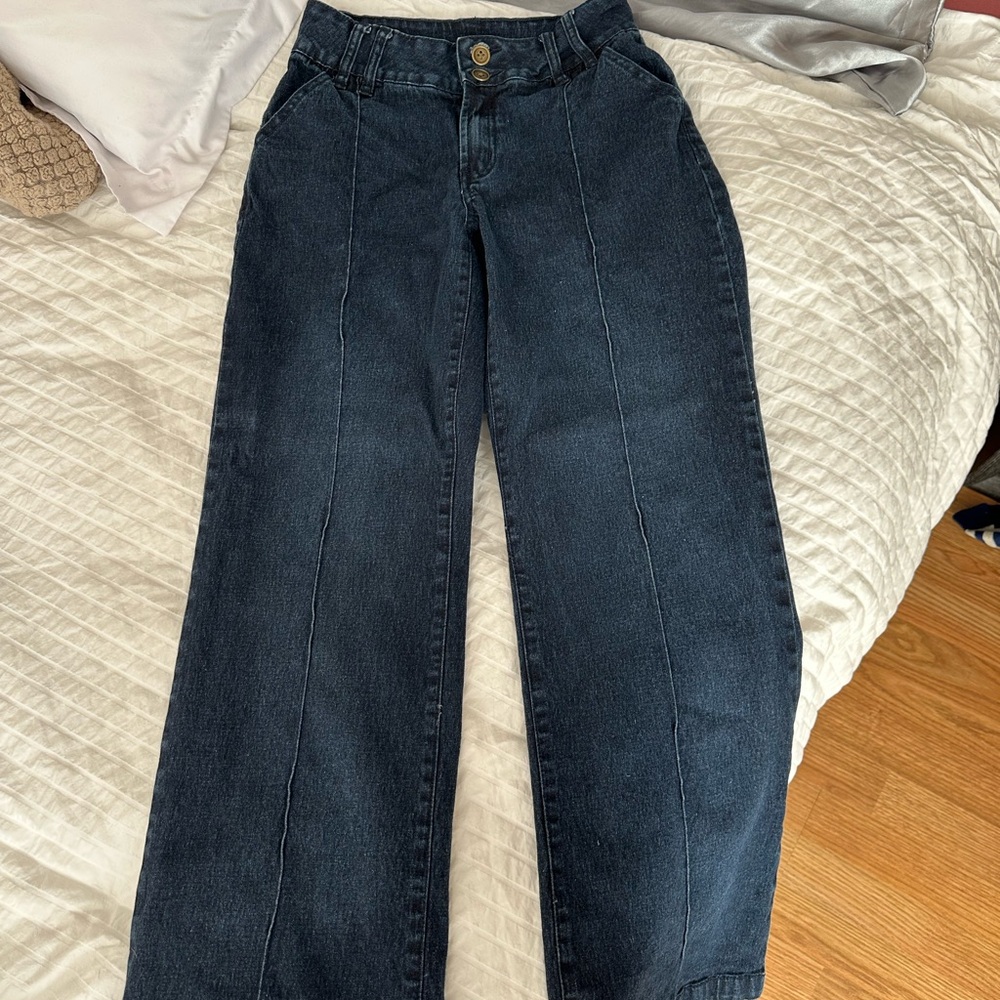 DG2 by Diane Gilman Dark Blue Wide-Leg Jeans